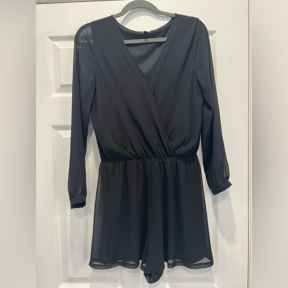EXPRESS Black Long Sleeve Flowy Romper